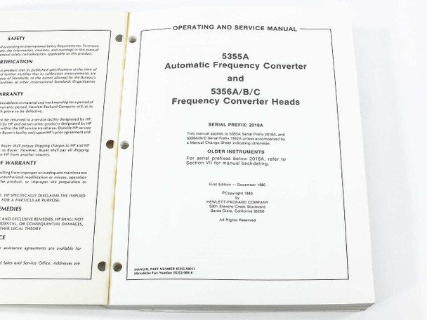 HP 5355A & 5356A/B/C Frequency Converter & Heads Operating & Service Manual