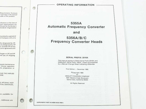 HP 5355A & 5356A/B/C Frequency Converter & Heads Operating & Service Manual