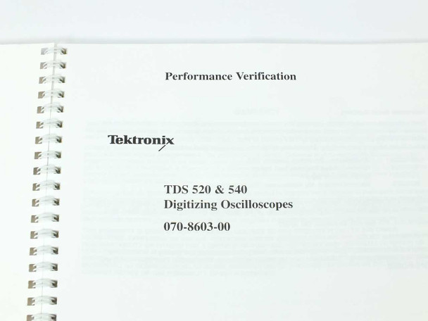Tektronix TDS 520 540 Performance Verification Manual 070-8603-00 – interior title page showing model numbers and publication number