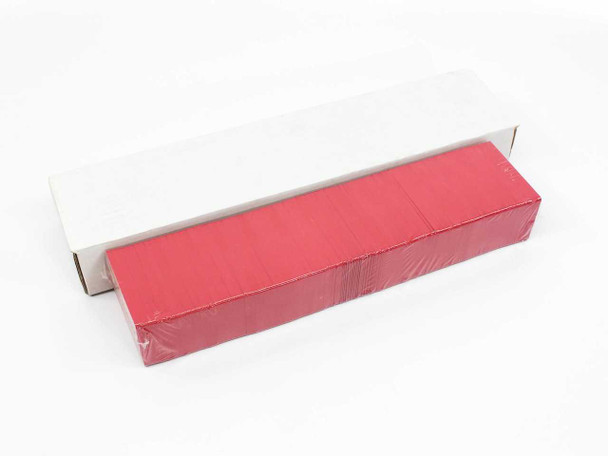 Zebra 101-003-823 red blank PVC ID cards 500-pack — sealed stack shown partially removed from white box