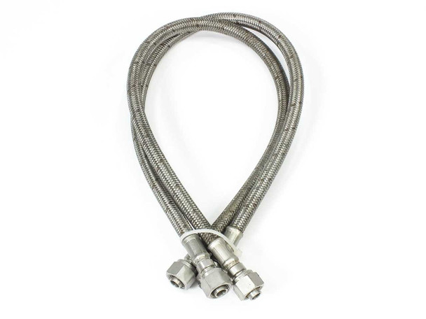Swagelok SS-FM4SL4SL4-23 FM Series pair of 23-inch stainless steel braided hoses – full length view showing both hoses looped together