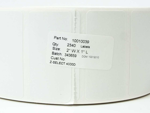 Zebra 10010039 Thermal Transfer Label Roll 2" x 1" WHITE Z-Select 4000D