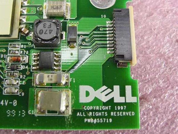 Dell 55719 inverter board PCB close-up showing Dell logo, copyright 1997 marking, inductor, and PWB#55719 label