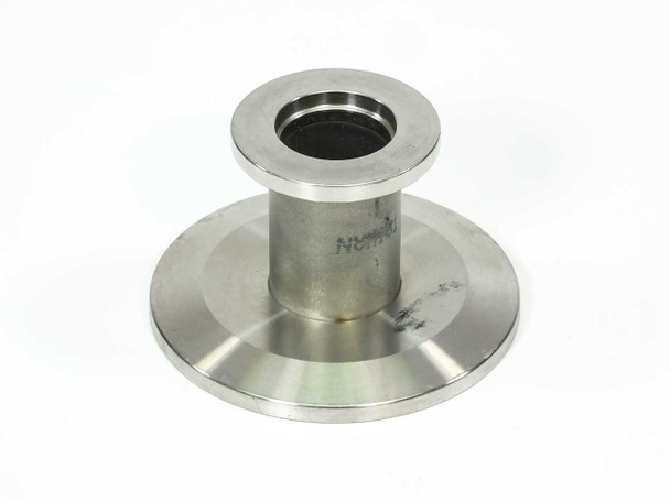 DN16KF to DN40KF stainless steel vacuum flange reducer adapter – front top view showing small NW-16 flange neck and large NW-40 base flange