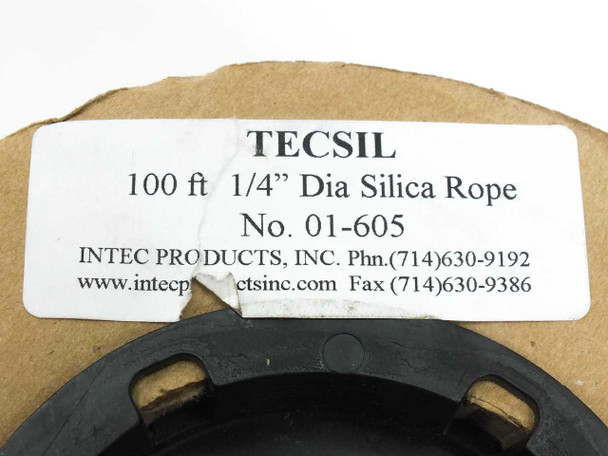 Intec TECSIL 01-605 label on spool showing 100 ft 1/4" dia silica rope, No. 01-605, Intec Products Inc.