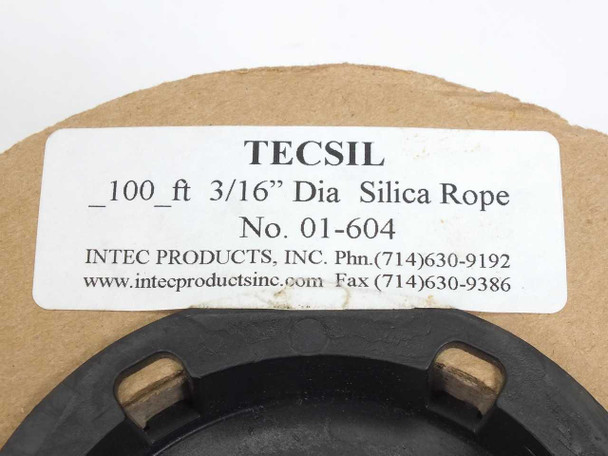 Intec TECSIL 01-604 spool label showing 100 ft, 3/16" diameter silica rope, part number 01-604, Intec Products Inc.