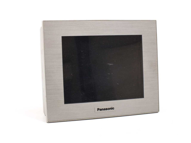 Panasonic GT21 AIGT2230H 5-inch STN LCD HMI panel angled front-left view showing brushed metal enclosure