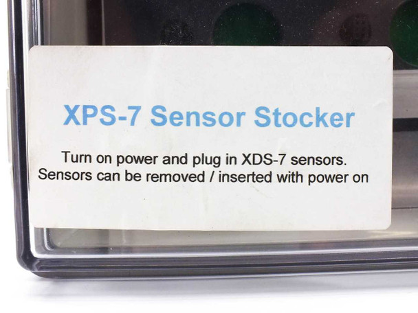 Cosmos XPS-7 Sensor Stocker interior label reading XPS-7 Sensor Stocker with XDS-7 sensor operating instructions