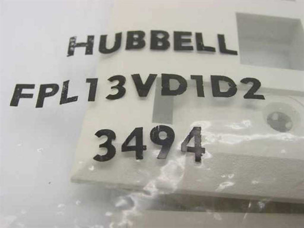 Hubbell FPL13VD1D2 face plate label showing model number and lot number 3494 on packaging