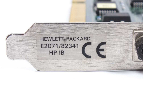 HP E2071/82341 bracket label closeup showing Hewlett-Packard, E2071/82341, HP-IB, and CE mark