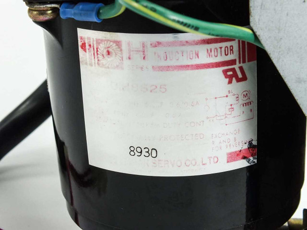 Japan Servo UIH8S25 motor nameplate label showing model UIH8S25, induction motor markings, UL listing, and date code 8930