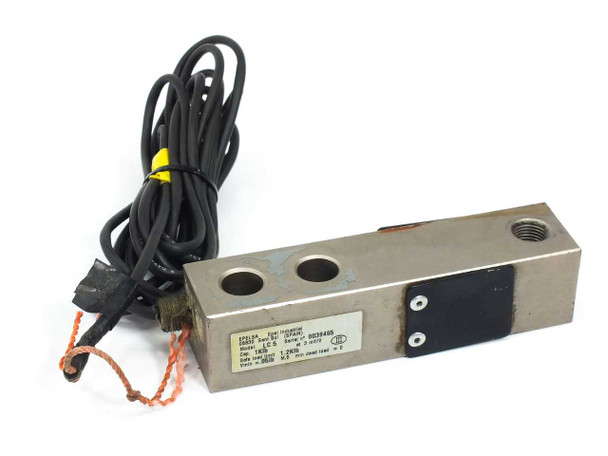 Epelsa LC 5 shear beam load cell with attached cable – full unit front-left view showing label and mounting holes