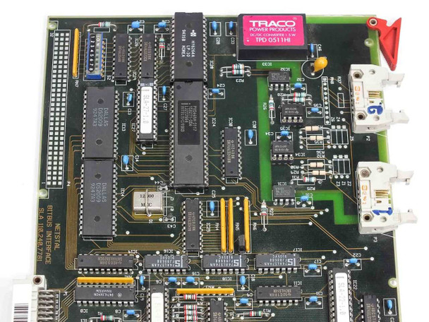 Netstal SLA Bitbus Board – upper-right quadrant showing Traco Power Products TPD 0511HI 1.5W DC/DC converter module and surrounding ICs