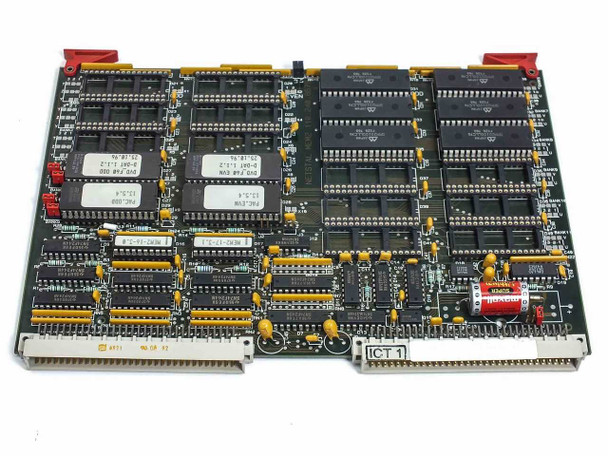 Netstal MEM2 Sycap memory board 110.240.8679 — full top-side component view with yellow capacitors and DIP ICs