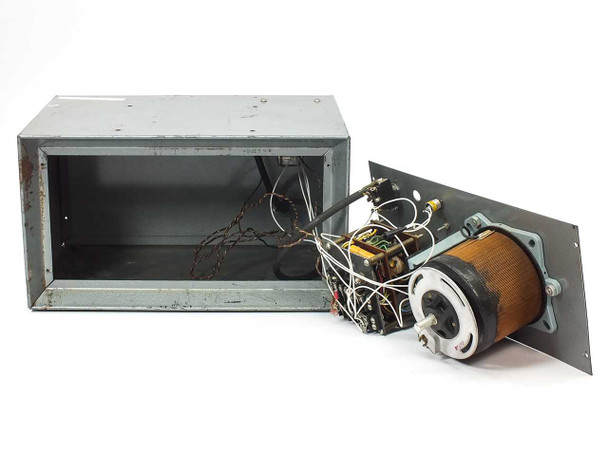 Disassembled Temp-Tendor 428-8171R1 with enclosure open showing SE Variac autotransformer coil and internal wiring removed from chassis