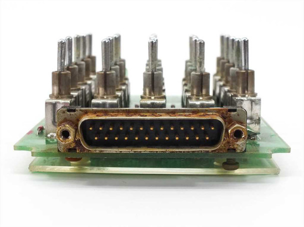 Sony ODM Switch Board PCB edge view showing 25-pin D-sub male connector with visible corrosion on connector shell and mounting hardware