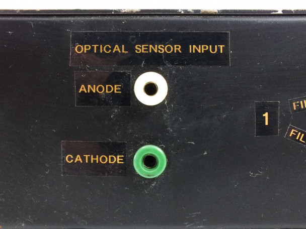Rockwell Collins EDMS Lamp Driver – close-up of optical sensor input panel showing Anode (white) and Cathode (green) banana jacks