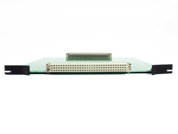 Jeol EXPNDR-S 886514461 backplane board — front edge view showing large multi-pin connector centered on bottom edge and smaller connector on top edge