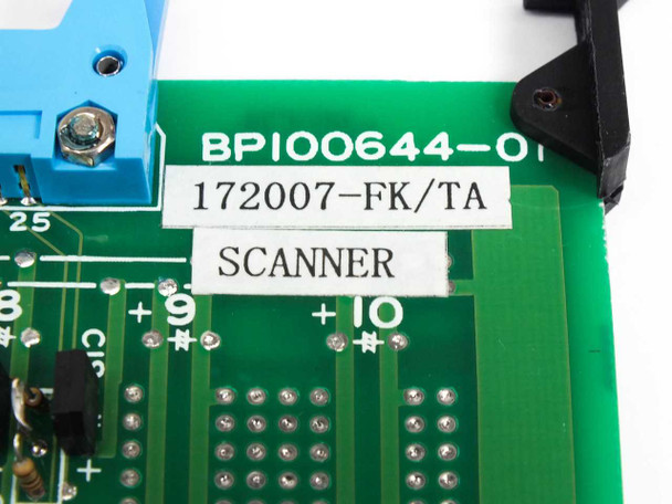 Jeol BP100644-01 label close-up showing part number BP100644-01, board designation 172007-FK/TA, and SCANNER silk-screen marking