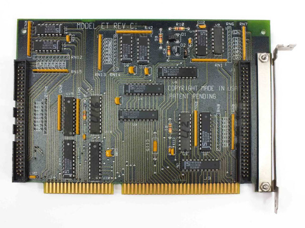 Model ET REV C1 ISA dual-channel I/O board — full top view showing component layout, resistor networks, and copyright/patent-pending marking