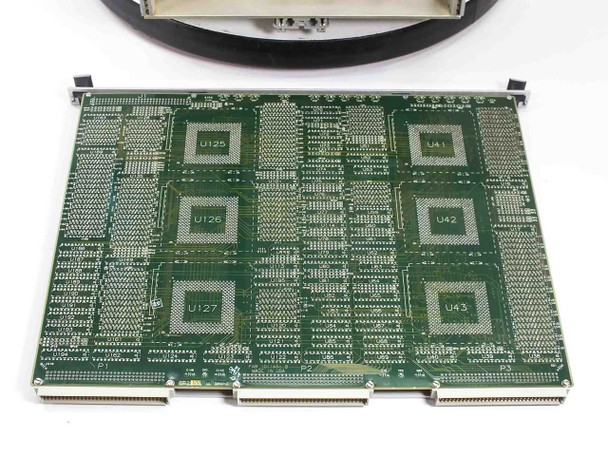 Zycad SM Board reverse side showing custom VLSI chips labeled U125, U126, U127, U41, U42, U43 on green PCB