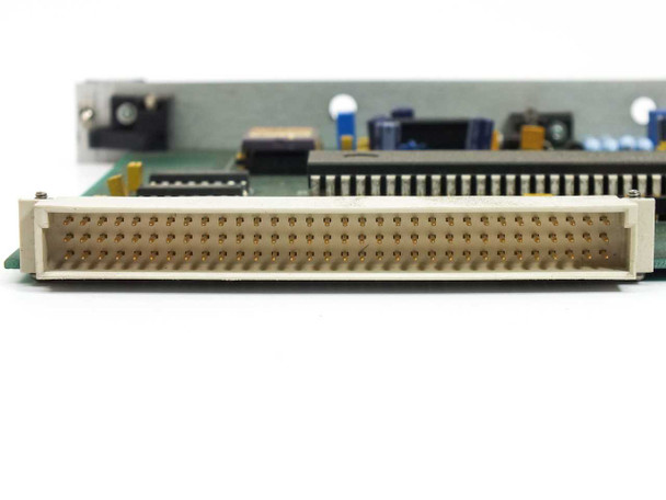 Close-up of Hughes 7729257 VME card VME bus edge connector showing gold-pin contact array