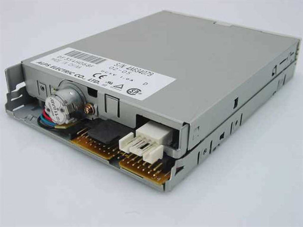 Alps Electric DF354H068F floppy drive – rear/underside view showing PCB, stepper motor with colored wires, 34-pin data connector, and 4-pin Molex power connector