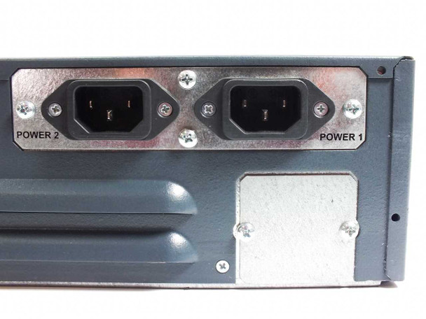F5 Networks 4100 FirePass — rear panel close-up showing dual IEC C13 power connectors labeled Power 1 and Power 2