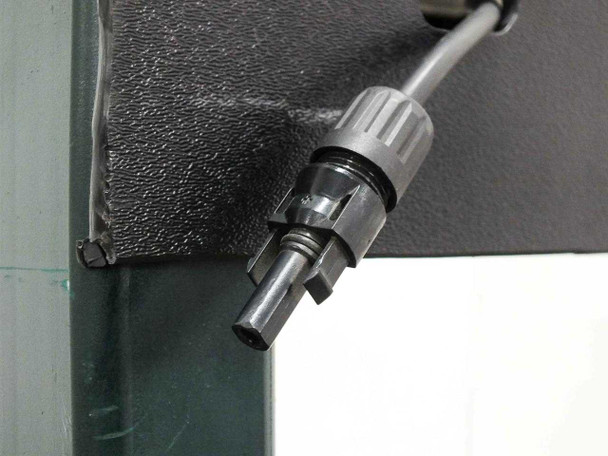 MC4 solar connector cable harness attached to upper frame of ECD Ovonics QA4-850-000 test station