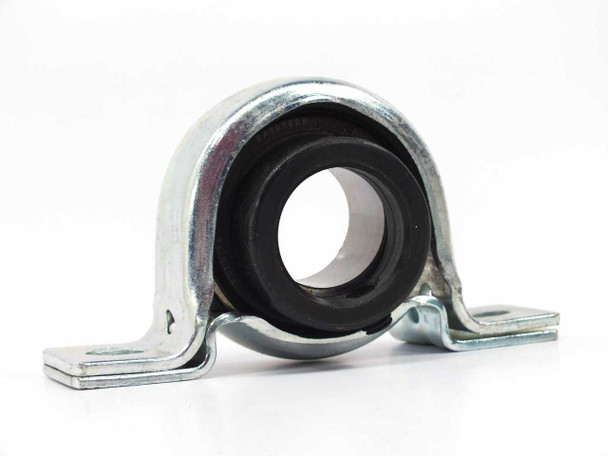 Fafnir PB 1 3/16 eccentric collar pillow block ball bearing – front three-quarter view showing stamped steel housing and rubber-sealed bearing insert