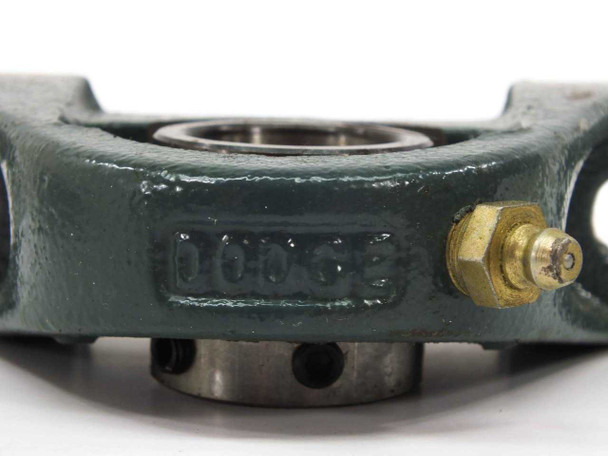Dodge P2B-8C-100 pillow block bearing – top-down view showing Dodge casting mark and setscrew port