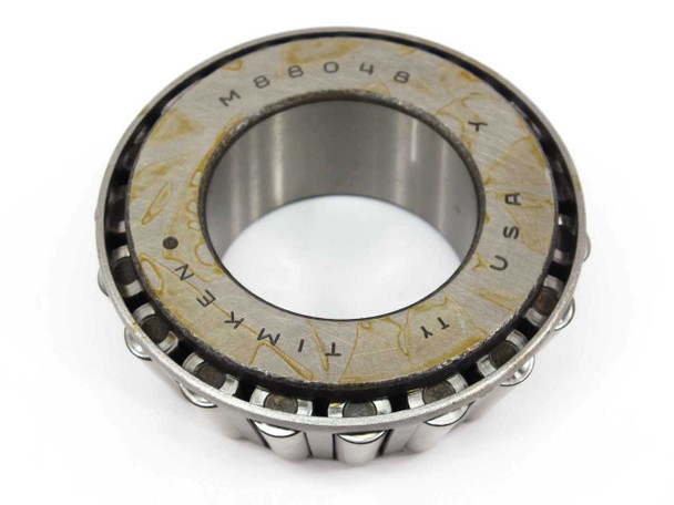Timken M88048 bearing cone — top view showing M88048 T and USA markings stamped on cone face
