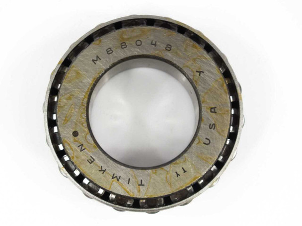 Timken M88048 bearing cone — flat top-down view showing full cone face with M88048, USA, and Timken markings