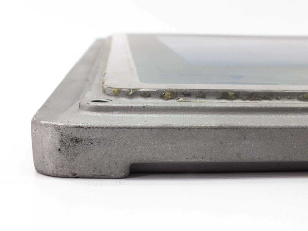 MicroScreen DC20X20 aluminum screen frame — close-up corner view showing frame edge wear, oxidation, and mesh adhesive residue