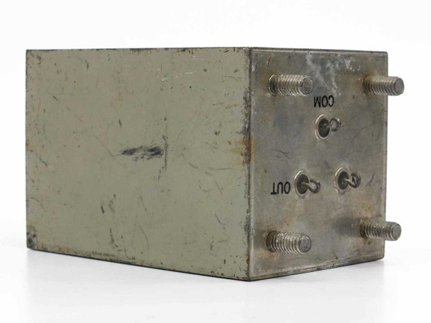 Chesapeake Inst. Corp 4547-4 bandpass filter — side panel with COM and OUT threaded stud terminals