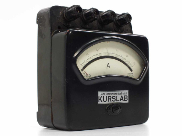 Norma 1459874 analog ammeter front view showing dial face with ampere scale and Kurslab label