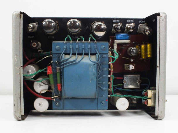 Oltronix LS 7DS — second interior view showing vacuum tube complement (UF80, UF80, UL84, UL84), transformer, and component board from opposite angle