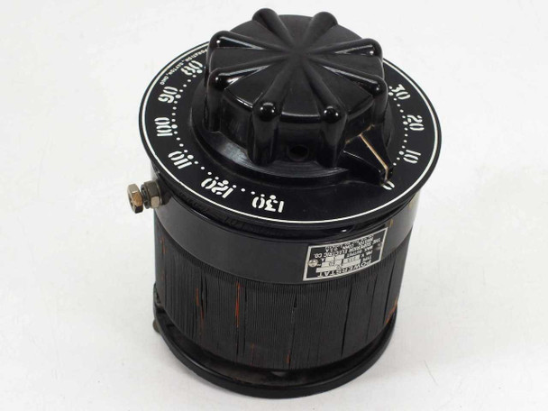 Superior Electric Powerstat Type 20 variac – rear/side view showing nameplate label and binding posts