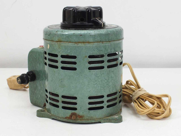 Staco 3PN500B variac right-side view showing ventilation slots, surface rust on base, and AC line cord