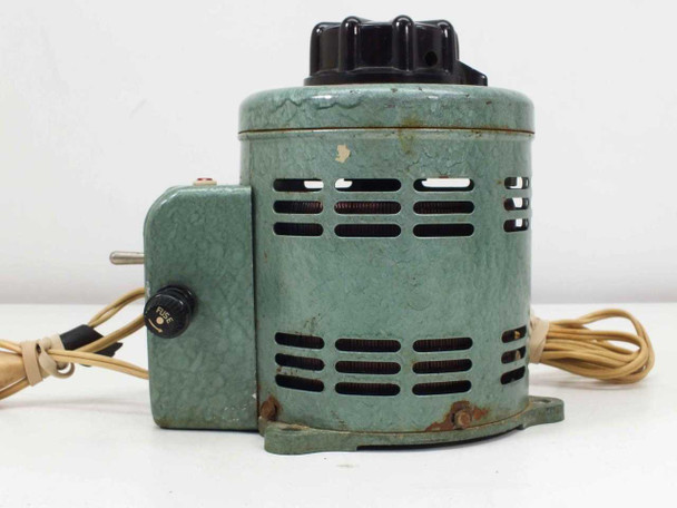 Staco 3PN500B variac left-side view showing ventilation slots, binding post terminals, and toggle switch