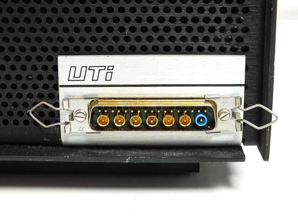 UTI 100C RF Generator close-up of multi-pin D-sub connector with gold pins and blue pin visible
