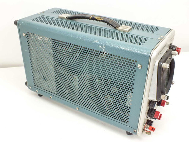 Tektronix Type 310A Oscilloscope – rear view showing perforated ventilation panel, carry handle, CRT neck, and rear binding post connectors