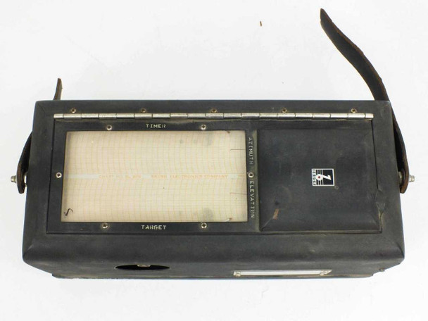 Brush Development BL-202 oscillograph – top view showing chart window with Timer, Azimuth, Elevation, and Target trace channels