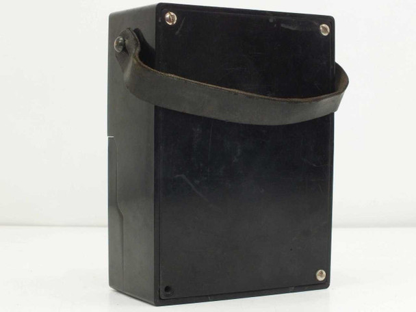 General Electric GE DP-9 DC Millivolt Voltmeter – side and rear view of closed black clamshell case showing carry strap and corner screws