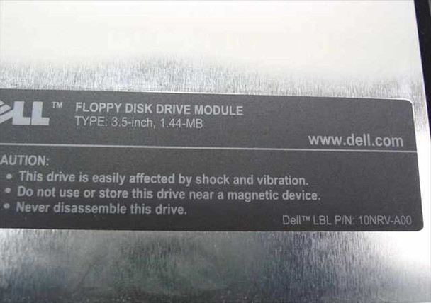 Dell floppy disk drive module label showing TYPE 3.5-inch 1.44MB and label part number 10NRV-A00
