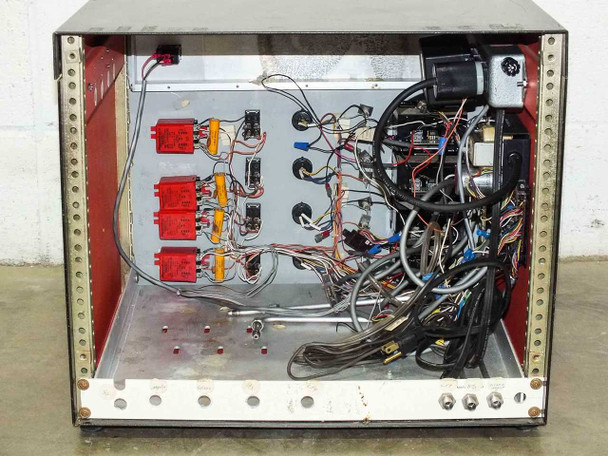Technics West PE-IIGM Mass Flow Module interior right side showing full internal wiring harness, transformer, and bundled multi-conductor cables
