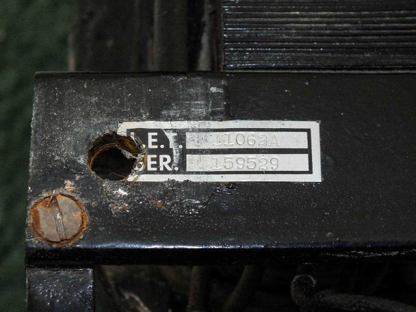11062A transformer manufacturer label close-up showing model 11062A and serial/GER number 159529 on damaged label plate