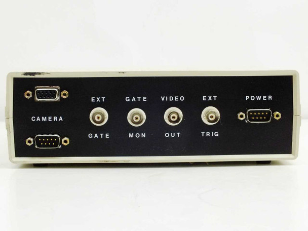 Electro-Optical Services 9337 rear panel close-up — BNC and DB-type connectors labeled Camera, Gate, Video Mon, Video Out, Ext Trig, and Power