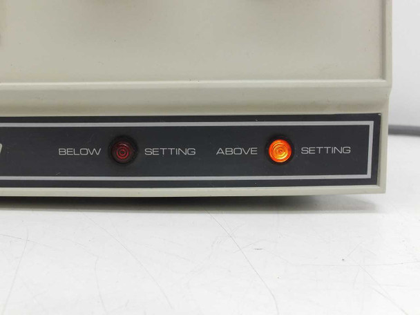 Balsbaugh 900-18M front panel lower section showing illuminated Below Setting and Above Setting alarm indicators
