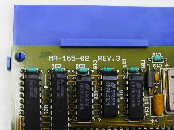 Arnet MA-165-02 PCB close-up showing model number MA-165-02 REV.3 silkscreen and logic ICs including SP8836 and DM74LS series chips